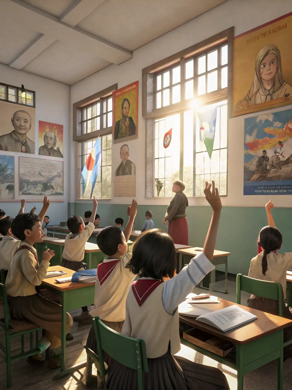 A vibrant image of children participating in an interactive history workshop organized by LES ALLUCHONS, demonstrating the organization's commitment to education.