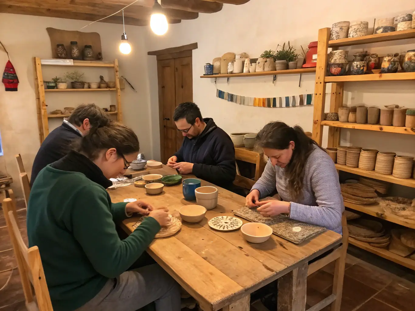 A photograph capturing children participating in an interactive workshop on traditional crafts at LES ALLUCHONS, highlighting the organization's commitment to cultural education and skill-sharing.